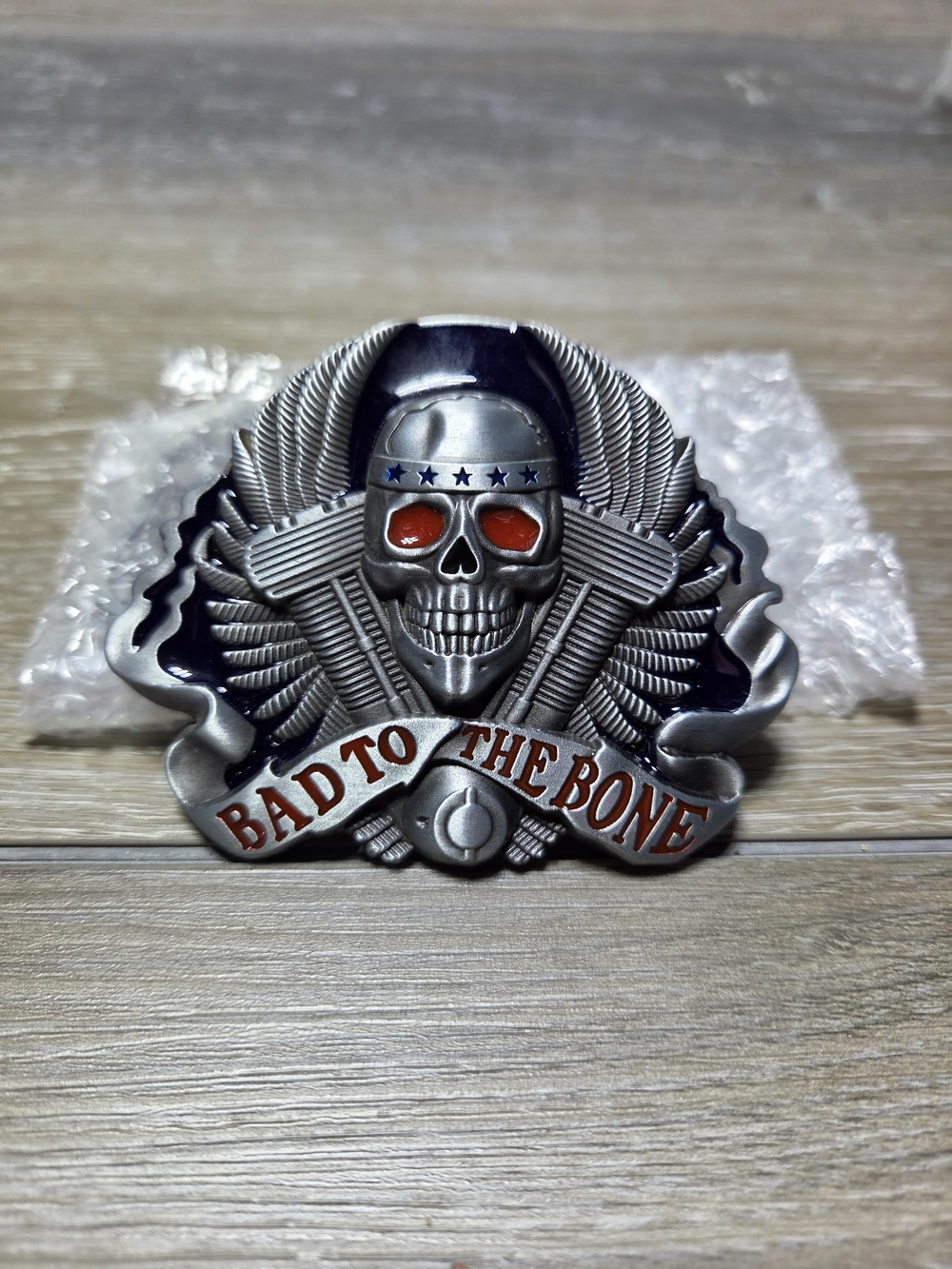 Bad To The Bone Skull Wings Biker Motorcycle Belt Buckle Red Eyes